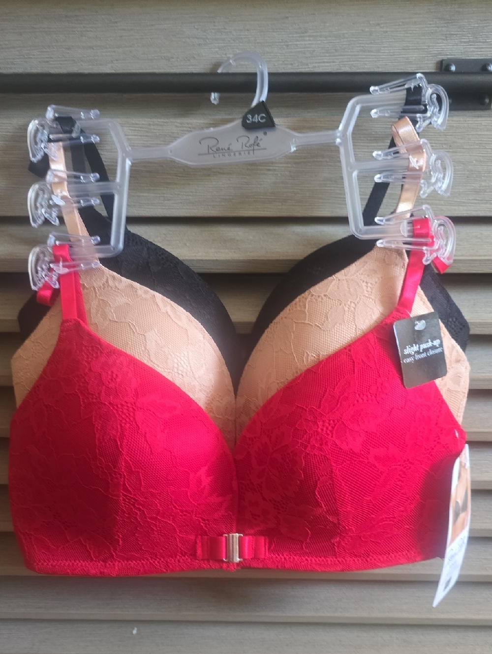 Rene Rofe Red Lace Push-Up Bra with Nude Lining
